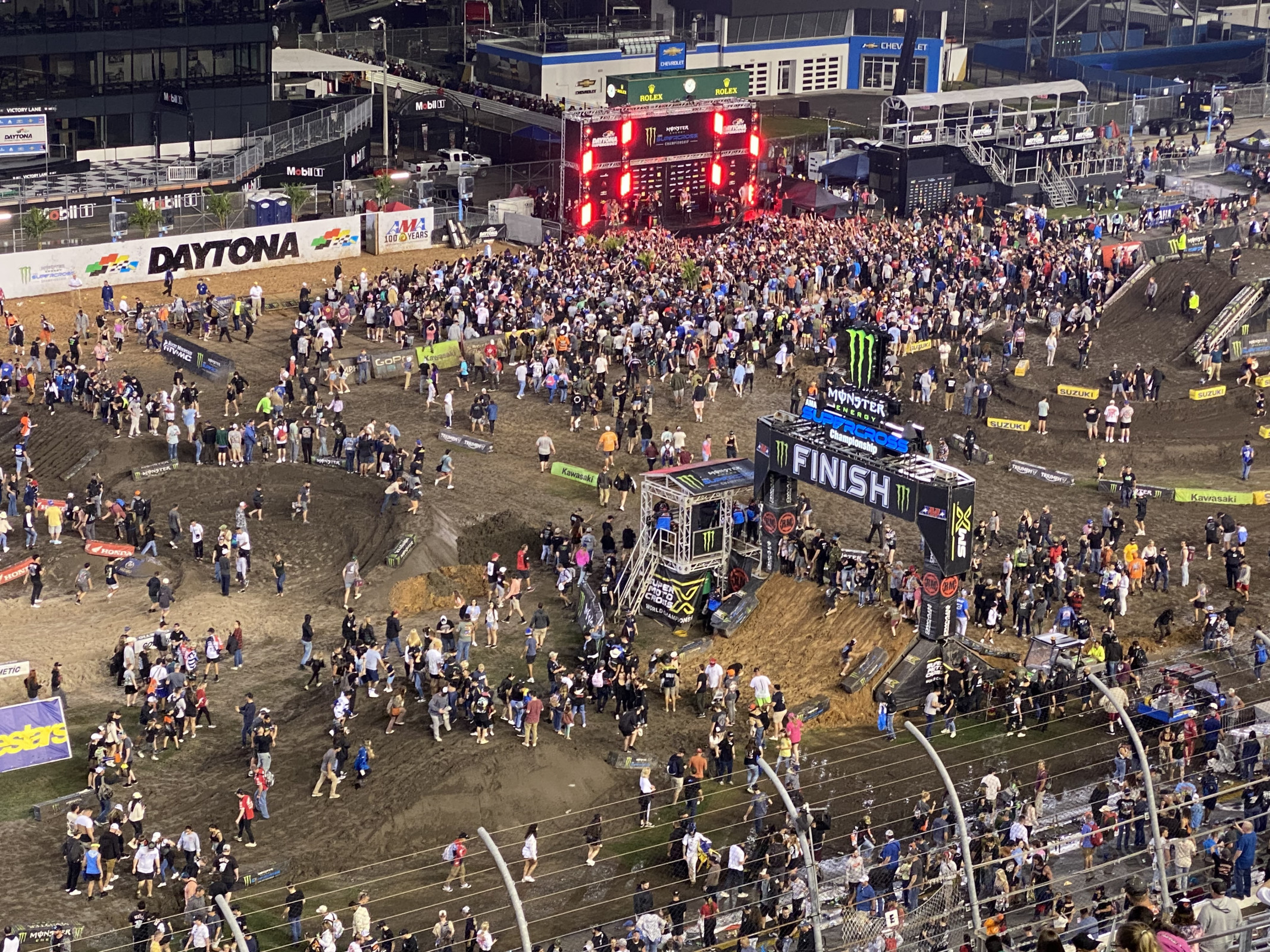 The crowd on the track after last year's race. This is super cool but the crowd needs to WAIT until the actual race is.